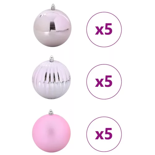  Karácsonyi Díszgömb Készlet 15 pcs Rózsaszín