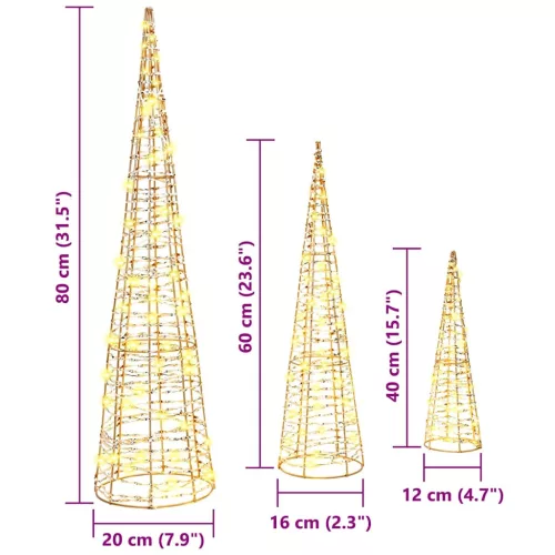  Karácsonyfa 90 LED-del 3 pcs Meleg fehér 40 cm 60 cm 80 cm PET