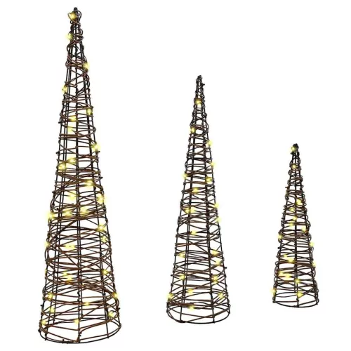  Karácsonyfa 3 pcs Meleg fehér 40 cm 60 cm 80 cm Rattan