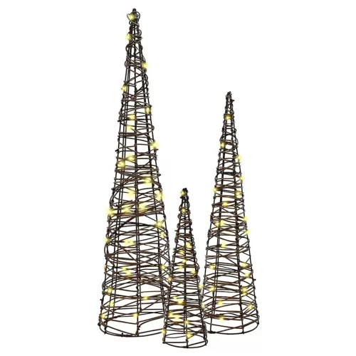  Karácsonyfa 3 pcs Meleg fehér 40 cm 60 cm 80 cm Rattan