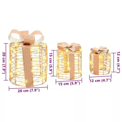  Ajándékdoboz Dekoráció 3 pcs Meleg fehér 12 cm 15 cm 20 cm PET