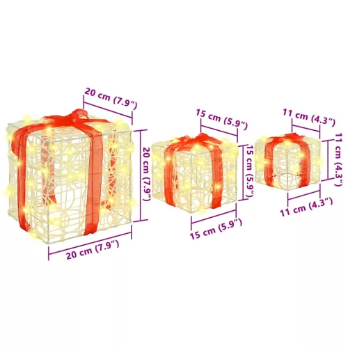  Ajándékdoboz 60 LED-del 3 pcs Meleg fehér 20 x 20 x 20 cm Akril