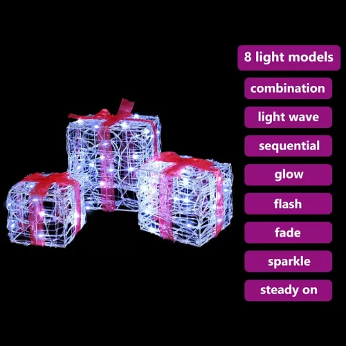  Ajándékdoboz 60 LED-del 3 pcs Hideg feher 20 x 20 x 20 cm Akril