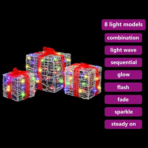  Ajándékdoboz 60 LED-del 3 pcs Sokszínű 20 x 20 x 20 cm Akril