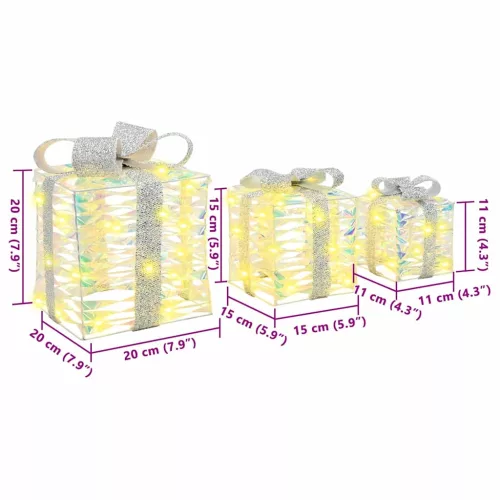  Ajándékdoboz 60 LED-del 3 pcs Meleg fehér 20 x 20 x 20 cm PET