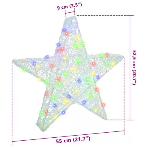  3D Csillag 50 LED-del Sokszínű 55 x 53.5 x 10 cm Akril