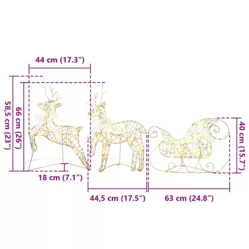  LED rénszarvasok 60 LED-del 3 pcs Meleg fehér PET