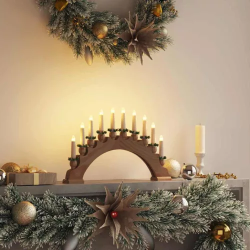 Karácsonyi gyertyatartó ív 10 LED gyertyával Barna