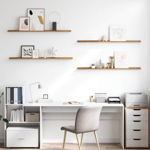  Falpolc polcokkal tárolóval 4 pcs Barna 115 x 9 x 3 cm Faanyag