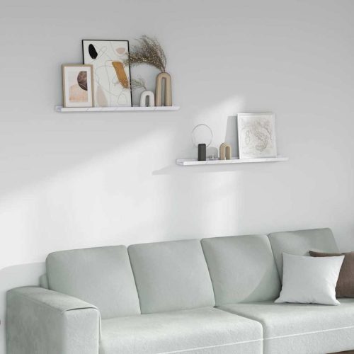  Falpolc polcokkal 2 pcs Fehér márvány 80 x 9 x 3 cm Faanyag