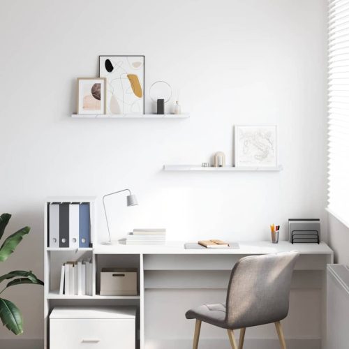  Falpolc polcokkal 2 pcs Fehér márvány 80 x 9 x 3 cm Faanyag