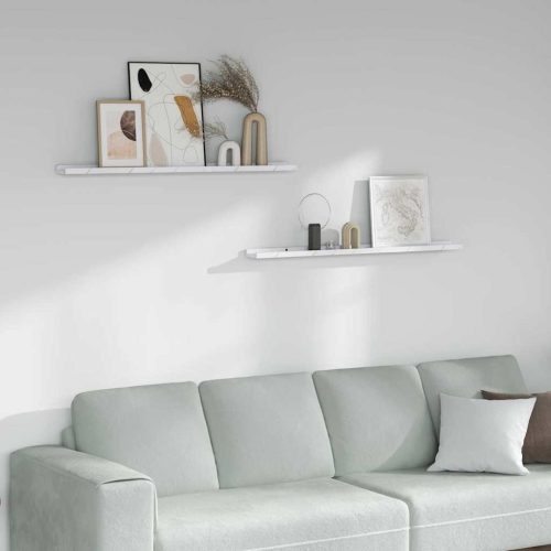  Falpolc polcokkal 2 pcs Fehér márvány 100 x 9 x 3 cm Faanyag