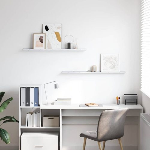  Falpolc polcokkal 2 pcs Fehér márvány 100 x 9 x 3 cm Faanyag