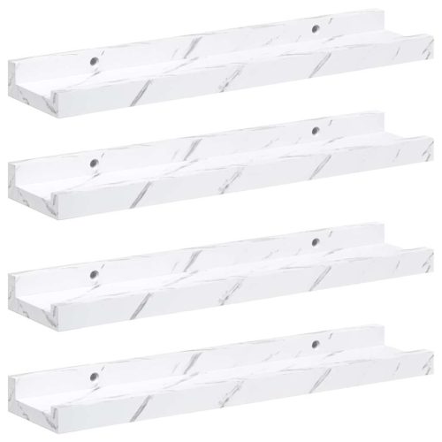  Falpolc polcokkal 4 pcs Fehér márvány 40 x 9 x 3 cm Faanyag