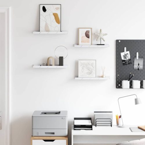  Falpolc polcokkal 4 pcs Fehér márvány 40 x 9 x 3 cm Faanyag