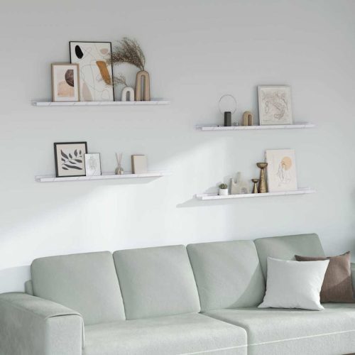  Falpolc polcokkal 4 pcs Fehér márvány 100 x 9 x 3 cm Faanyag