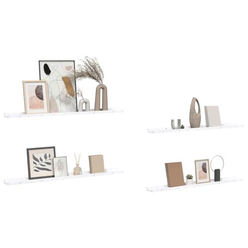  Falpolc polcokkal 4 pcs Fehér márvány 100 x 9 x 3 cm Faanyag