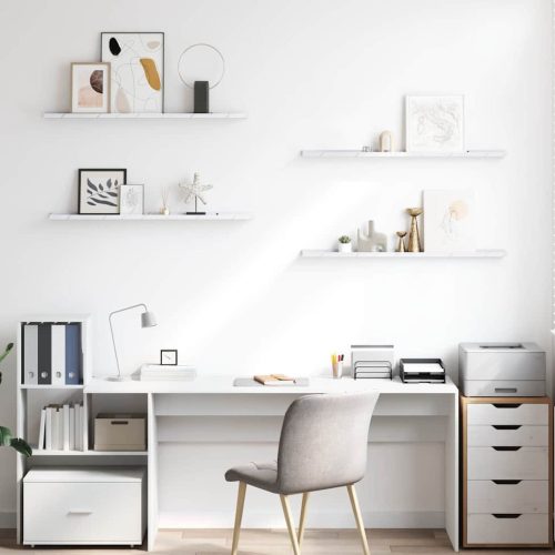  Falpolc polcokkal 4 pcs Fehér márvány 100 x 9 x 3 cm Faanyag