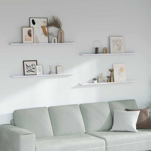  Falpolc polcokkal 4 pcs Fehér márvány 115 x 9 x 3 cm Faanyag