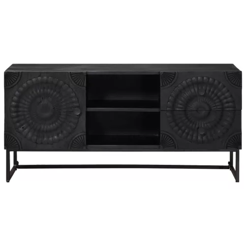  TV szekrény Fekete 105 x 30 x 54 cm Tömör Mangófa és Műszaki Fa