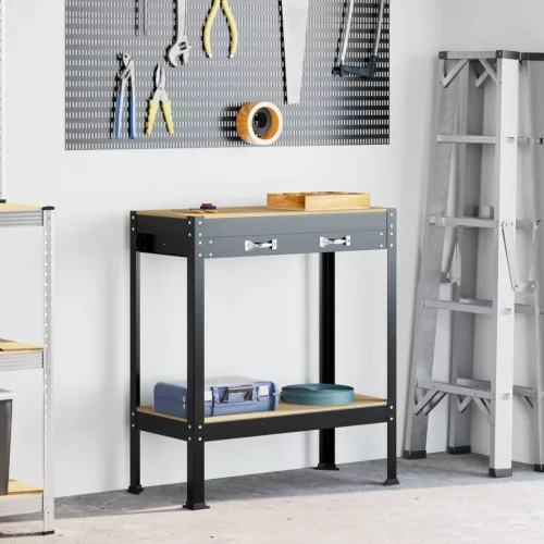  Munkaasztalok fiókkal polcokkal Fekete 81 x 41 x 145 cm Faanyag