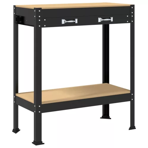  Munkaasztalok fiókkal polcokkal Fekete 81 x 41 x 145 cm Faanyag