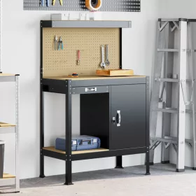    Munkaasztalok fiókkal polcokkal Fekete 81 x 41 x 145 cm Faanyag