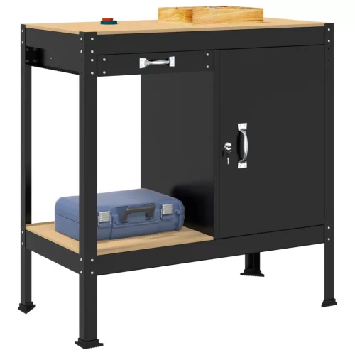  Munkaasztalok fiókkal polcokkal Fekete 81 x 41 x 145 cm Faanyag