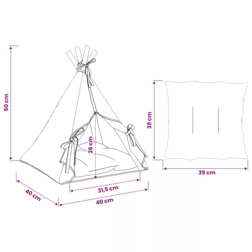  Kiskedvenc teepee párnával Fehér 40 x 40 x 50 cm Poliészter