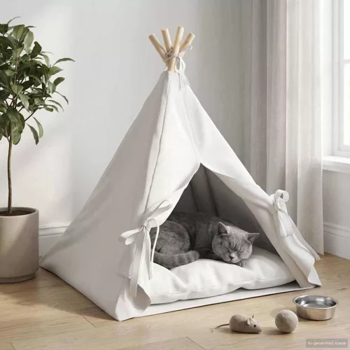  Kiskedvenc teepee párnával Fehér 60 x 60 x 70 cm Poliészter