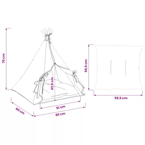  Kiskedvenc teepee párnával Fehér 60 x 60 x 70 cm Poliészter
