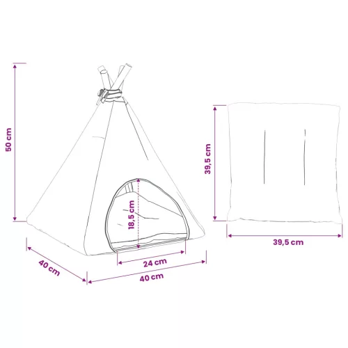  Kiskedvenc teepee párnával Fehér és Szürke 40 x 40 x 50 cm