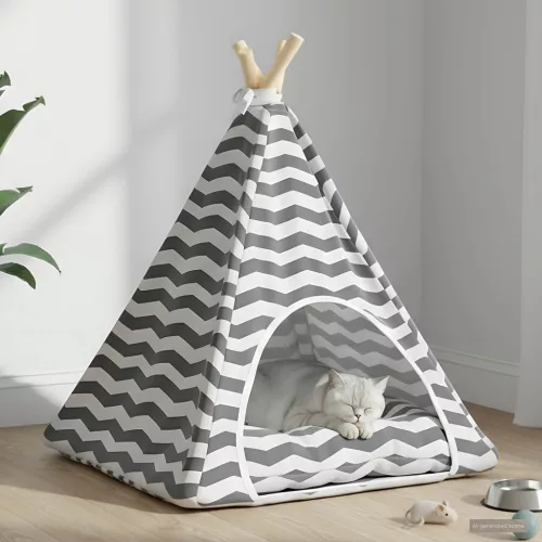  Kiskedvenc teepee párnával Fehér és Szürke 50 x 50 x 60 cm