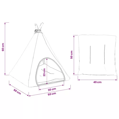  Kiskedvenc teepee párnával Fehér és Szürke 50 x 50 x 60 cm