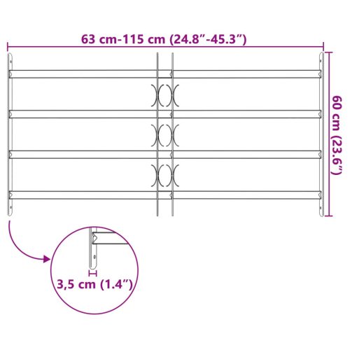  Ablak Rács Fekete 115 x 60 cm Porszórt acél