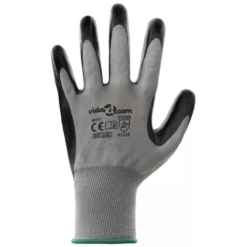  Munkakesztyűk 12 pcs Szürke és fekete 11 / XXL Poliészter