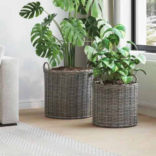  Virágkosár tárolóval 2 pcs Szürke Lacak rattan