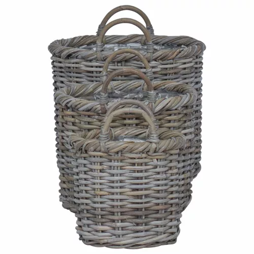  Virágcserepes Kosár tárolóval 3 pcs Szürke Kubu rattán