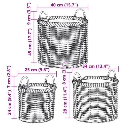  Virágcserepes Kosár tárolóval 3 pcs Barna Kubu rattán