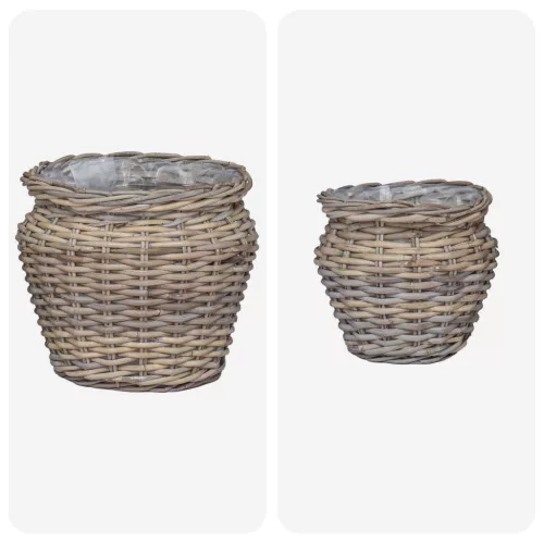  Virágkosár tárolóval 2 pcs Szürke Lacak Rattan