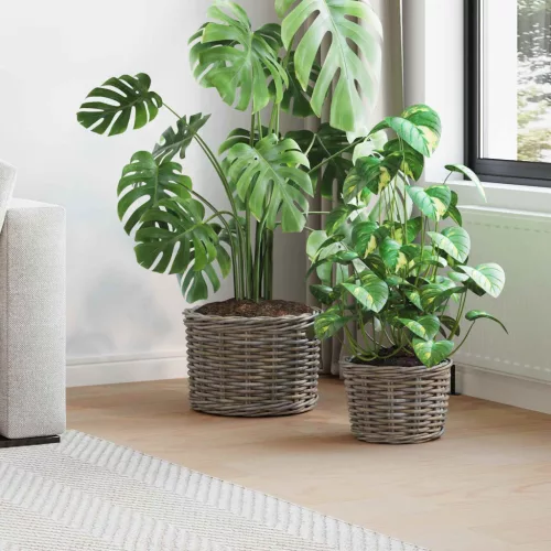  Virágcserép kosár tárolóval 2 pcs Szürke Kubu rattán