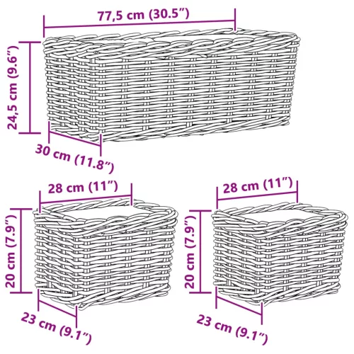  Ültető Kosár tárolóval 3 pcs Barna Kubu rattán
