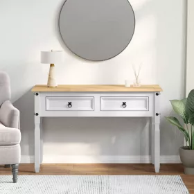    Végasztal fiókkal Fehér 115 x 46 x 73 cm Tömör fenyőfa