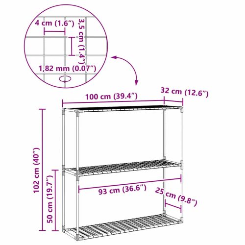  3-szintes növénypolc tárolóval Fekete 100 x 32 x 102 cm Acél