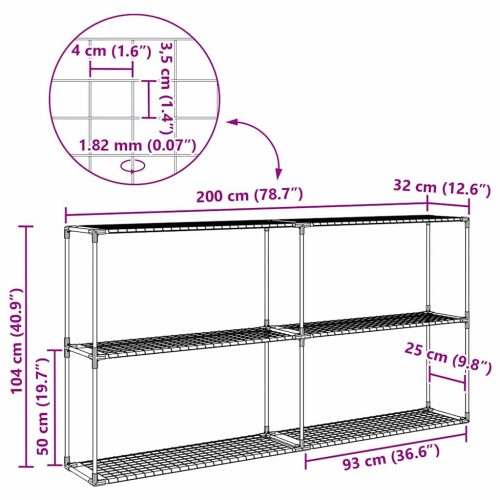  3-szintes növénypolc tárolóval Fekete 200 x 32 x 104 cm Acél
