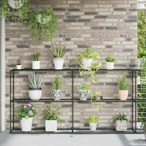  3-szintes növénypolc tárolóval Fekete 400 x 32 x 104 cm Acél