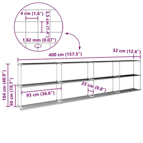  3-szintes növénypolc tárolóval Fekete 400 x 32 x 104 cm Acél