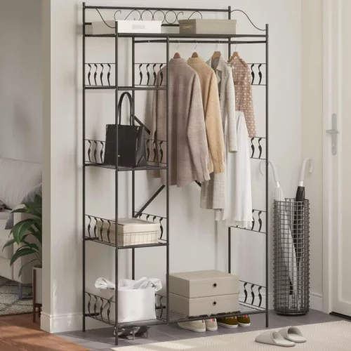  Nyitott Szekrény polcokkal Fekete 100 x 43 x 188 cm Acél