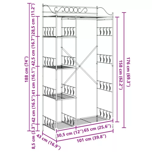  Nyitott Szekrény polcokkal Fekete 100 x 43 x 188 cm Acél