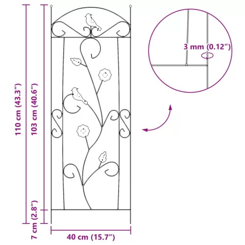  Kerti Kerítés Rács 3 pcs Fekete 112 x 40 cm Acél